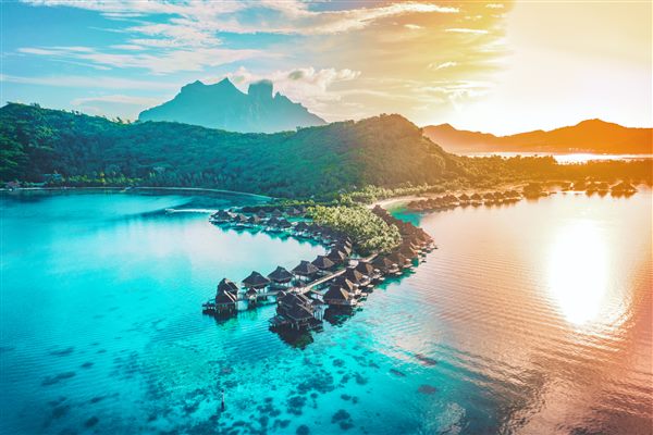 Overwater bungalows in the South Pacific